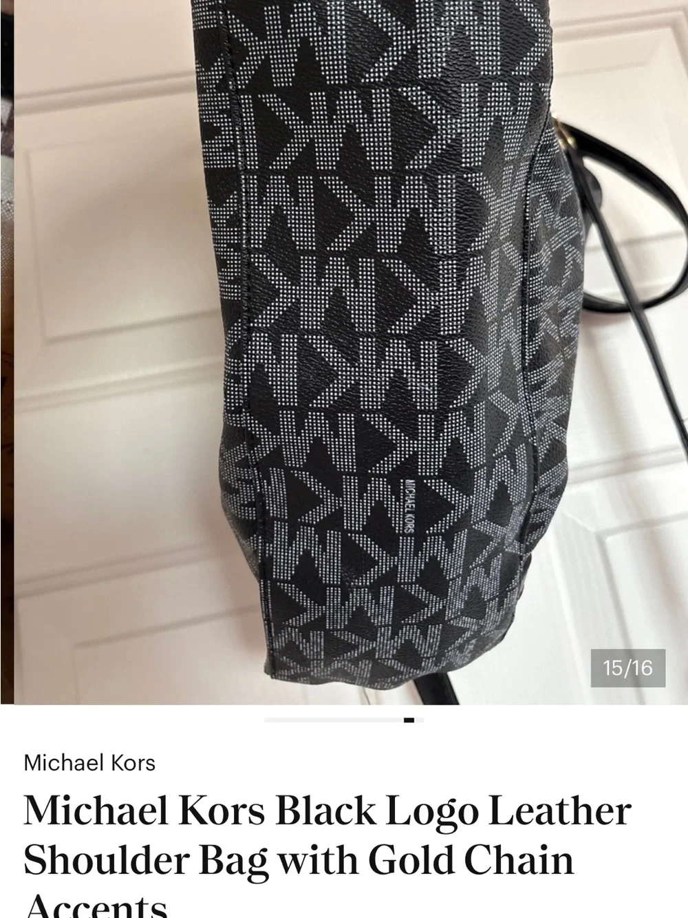 Michael Kors MK Monogram Black Gray Hobo Shoulder Bag Chain Strap